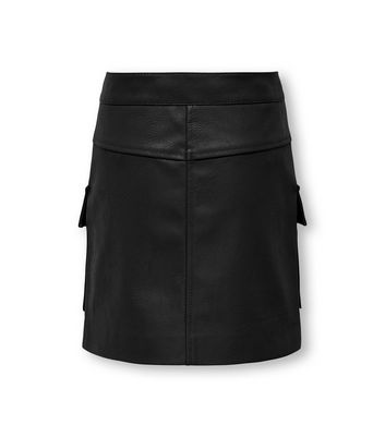 KIDS ONLY Black Leather-Look Cargo Skirt New Look