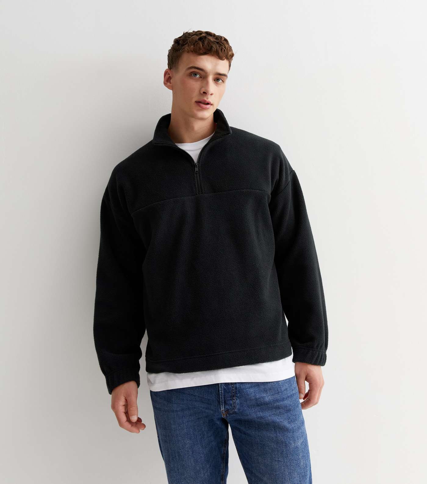 Black Fleece Zip Neck Oversized Sweatshirt