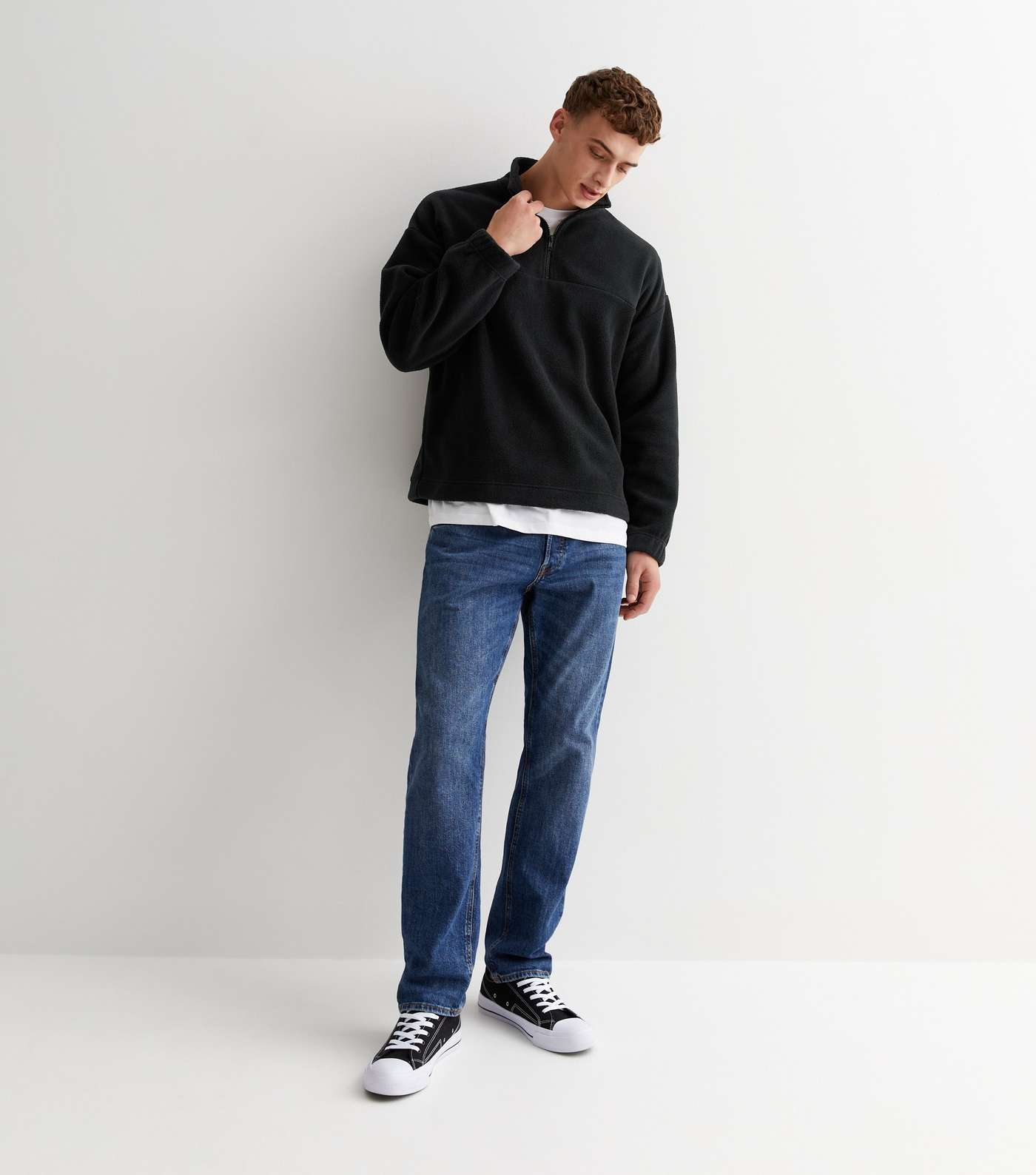 Black Fleece Zip Neck Oversized Sweatshirt Image 3