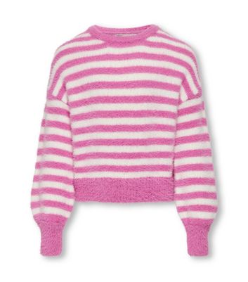 KIDS ONLY Pink Stripe Fluffy Knit Crew Neck Jumper New Look