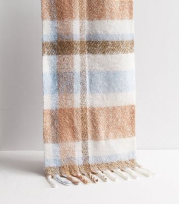 Girls Off White Check Brushed Knit Scarf New Look