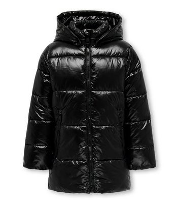 KIDS ONLY Black Hooded Puffer Coat New Look