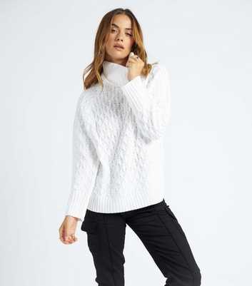 Urban Bliss White Cable Knit Roll Neck Jumper
