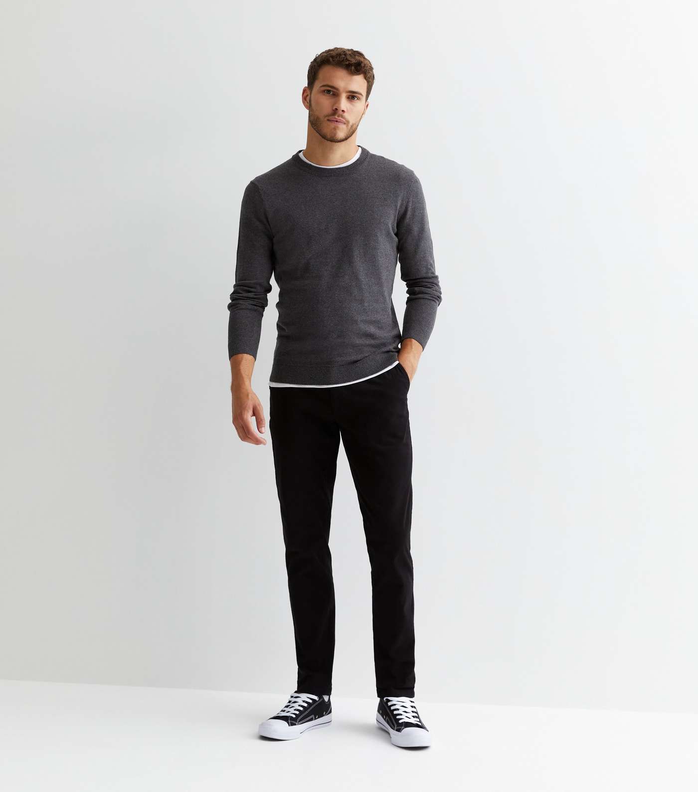 Dark Grey Fine Knit Slim Fit Jumper Image 3