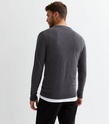 Men's Dark Grey Fine Knit Slim Fit Jumper New Look