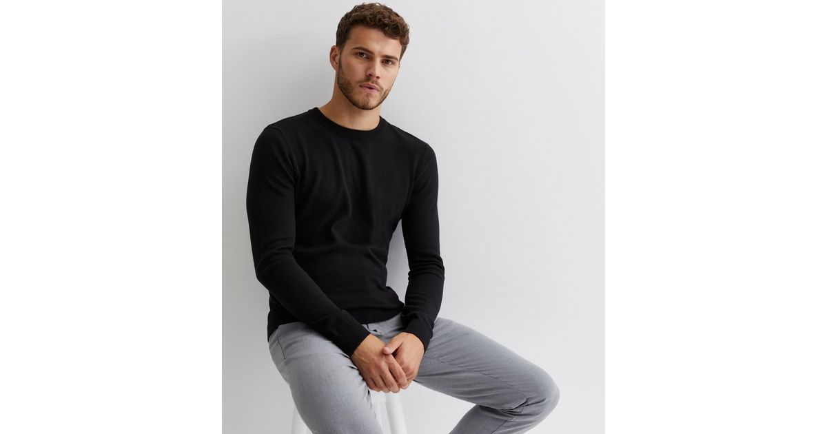 Black Fine Knit Muscle Fit Jumper New Look