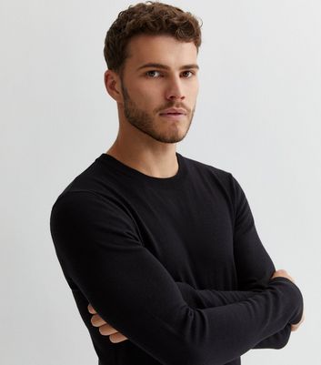 Black Fine Knit Muscle Fit Jumper