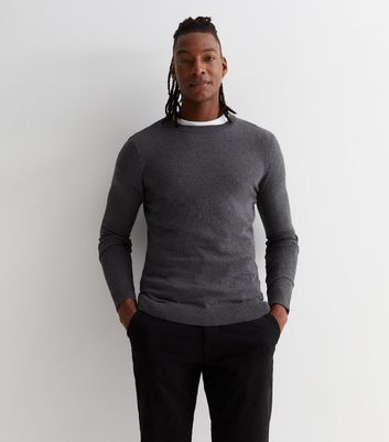 Dark Grey Fine Knit Muscle Fit Jumper New Look