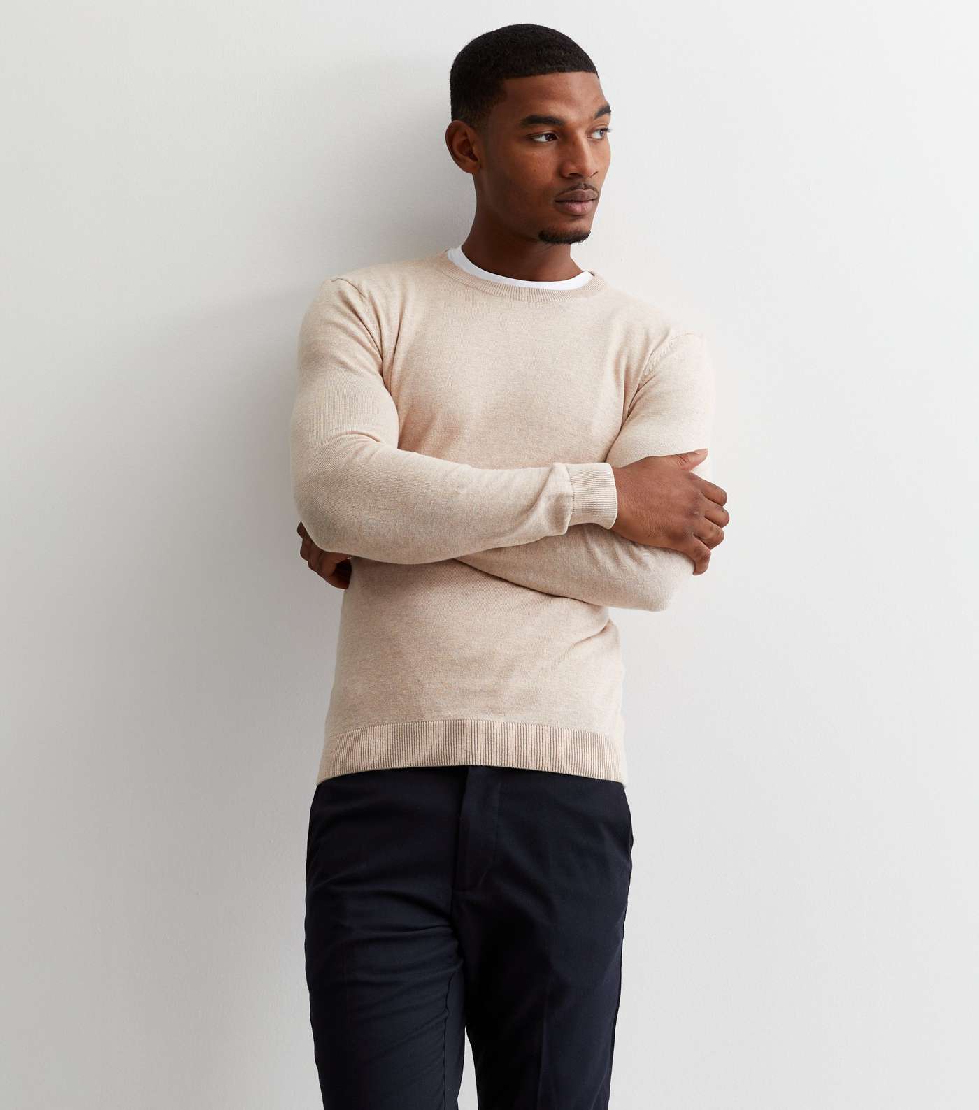 Cream Fine Knit Muscle Fit Jumper Image 2