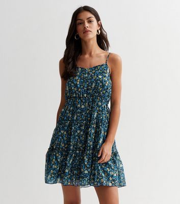 Cameo Rose Blue Ditsy Floral Strappy Mini Dress | New Look