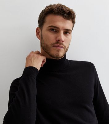 Black fine knit polo neck on sale