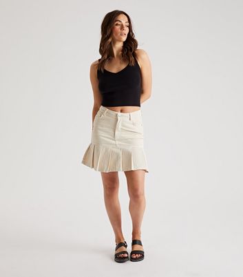 Urban Bliss Stone Cotton Twill Pleated Mini Skirt New Look