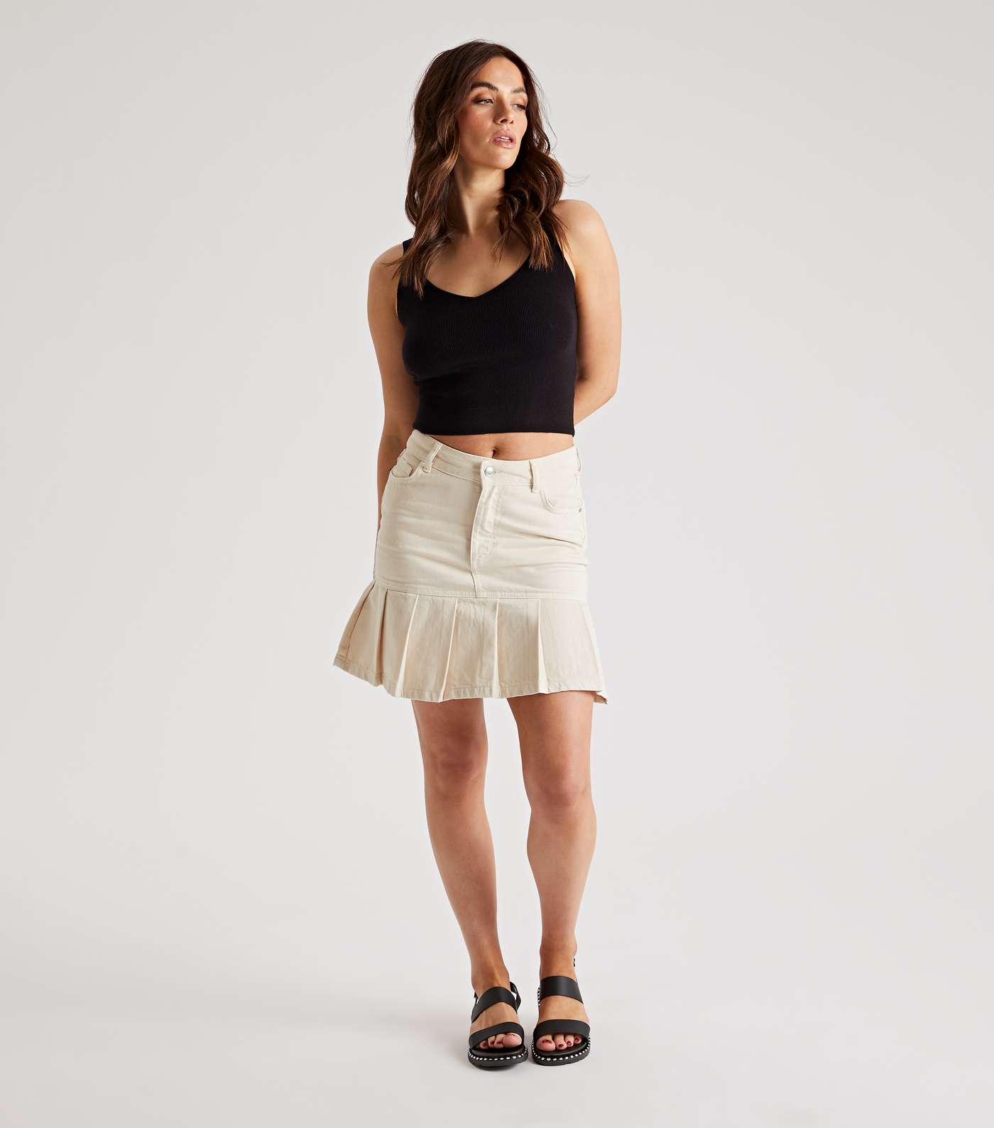 Urban Bliss Stone Cotton Twill Pleated Mini Skirt Image 2