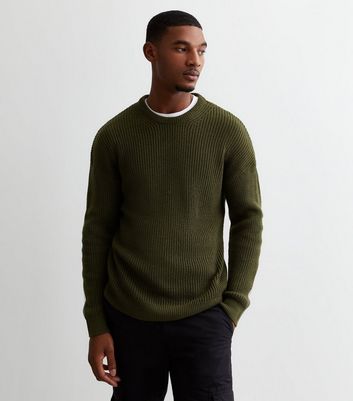 Khaki Fisherman Knit Crew Neck Relaxed Fit Jumper New Look