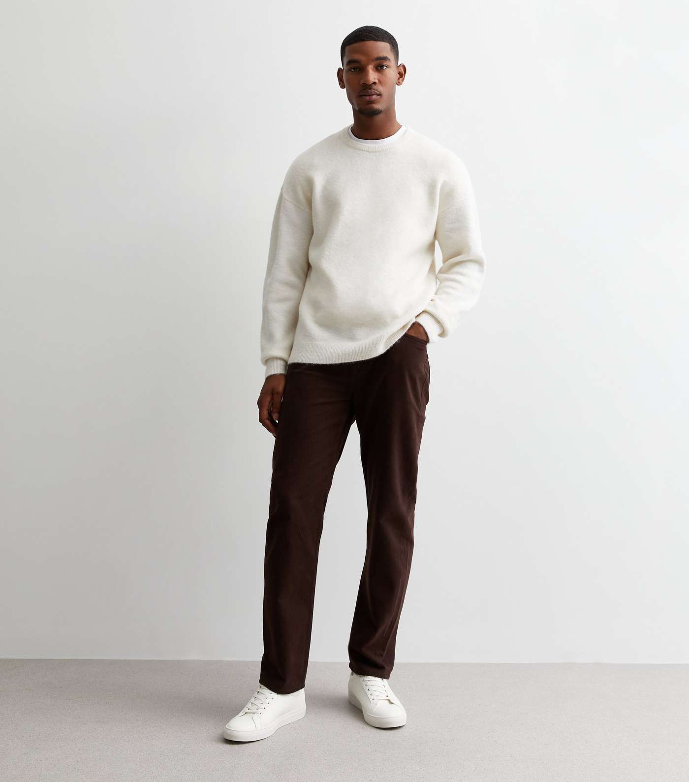 Off White Soft Knit Crew Neck Relaxed Fit Jumper Image 3