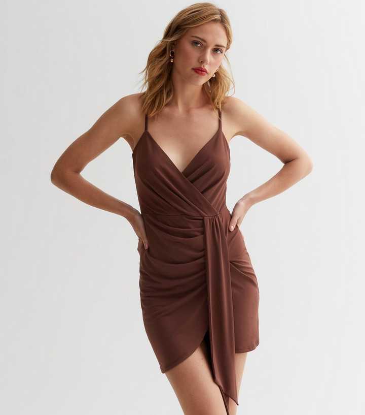 Brown Jersey Strappy Wrap Mini Dress | New Look