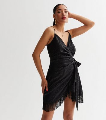 Black mini fringe outlet dress