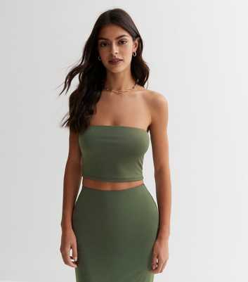 Dark Green Slinky Bandeau Crop Top