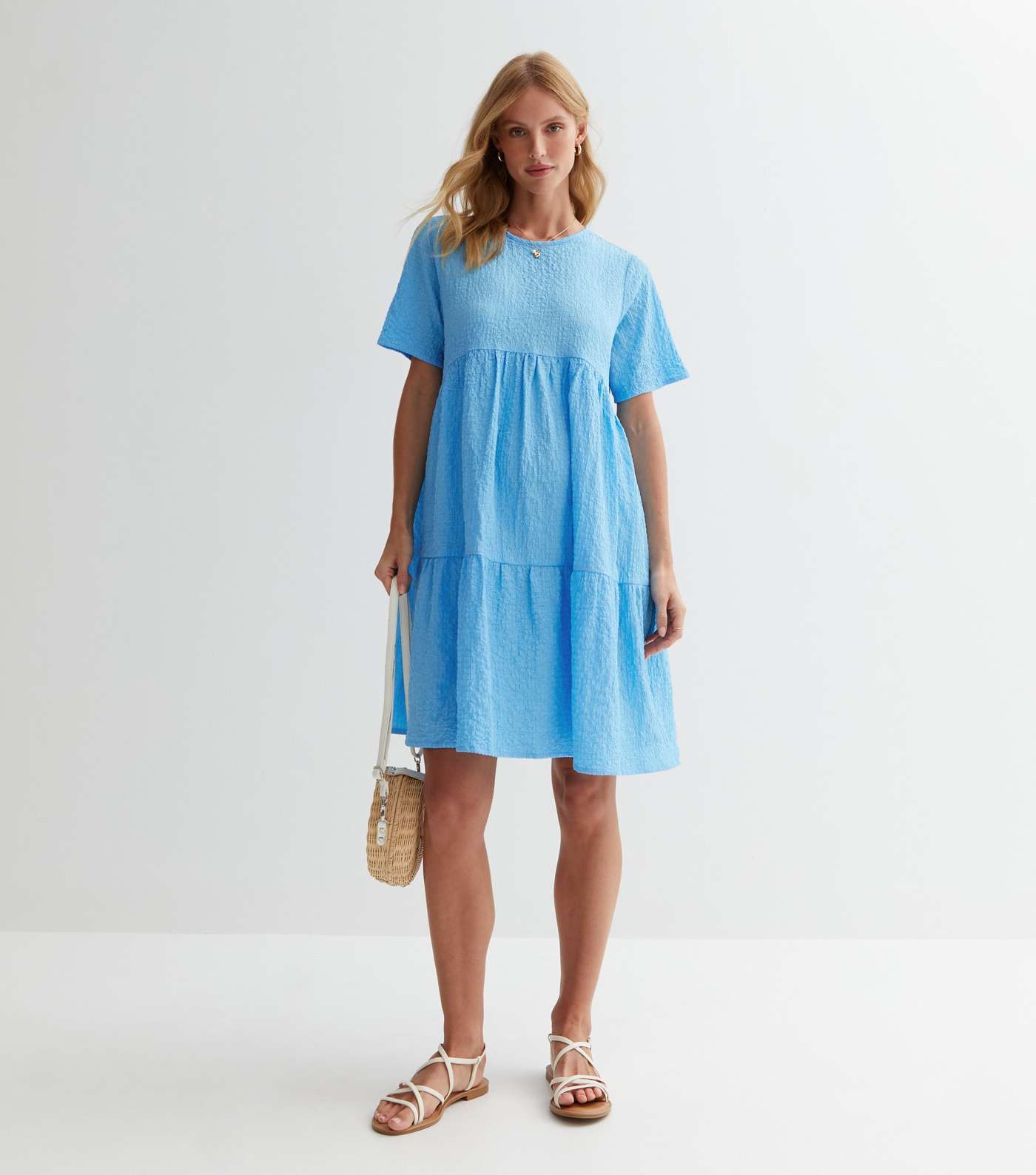 Maternity Pale Blue Tiered Smock Dress Image 2