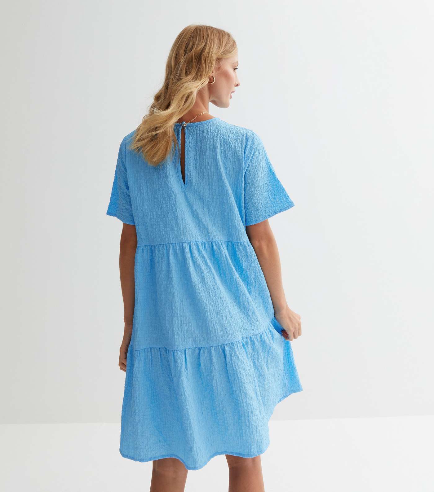 Maternity Pale Blue Tiered Smock Dress Image 4