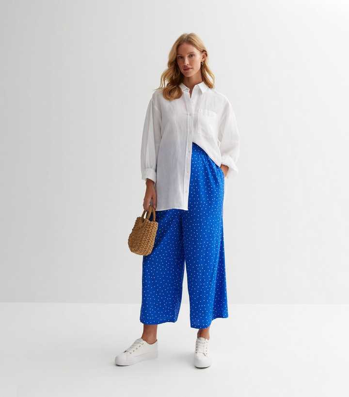 Maternity Blue Spot Wide Leg Crop Trousers