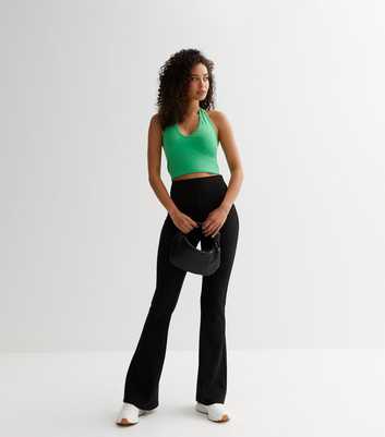 Tall Black Ribbed Flared Trousers