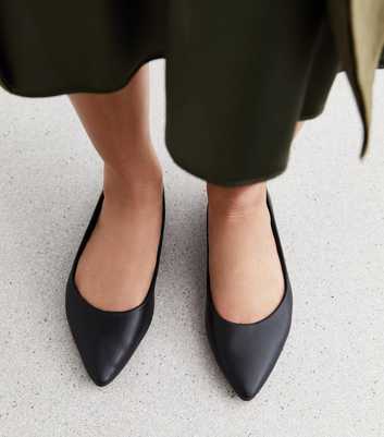 Black Leather-Look Pointed Ballerina Pumps