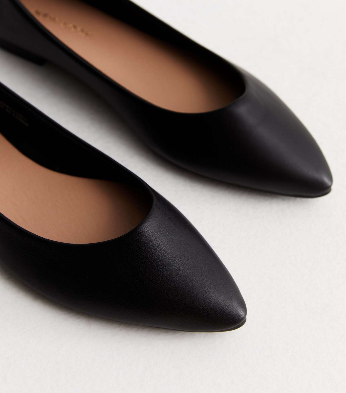 Black Leather-Look Pointed Ballerina Pumps Image 3