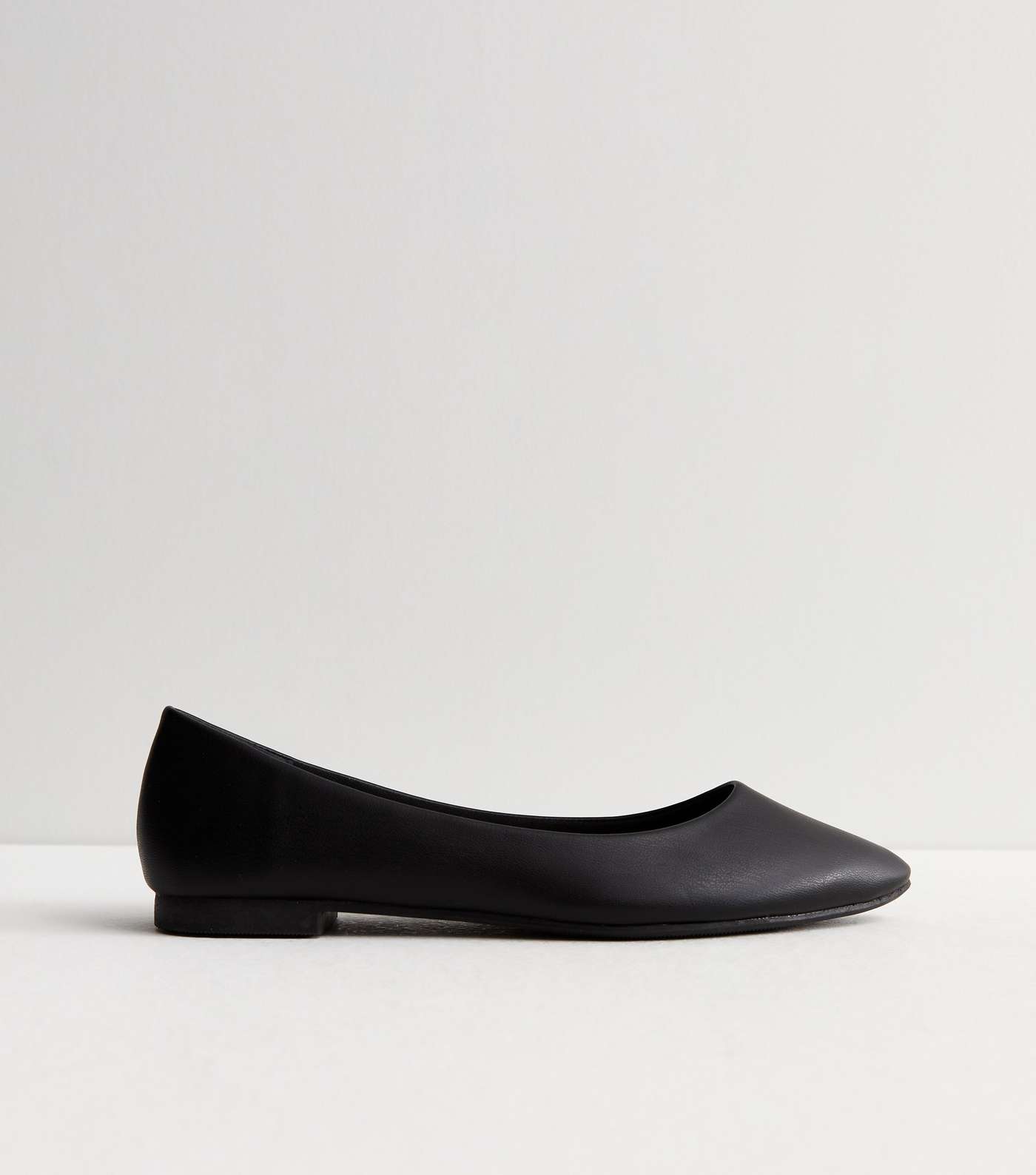 Black Leather-Look Pointed Ballerina Pumps Image 5