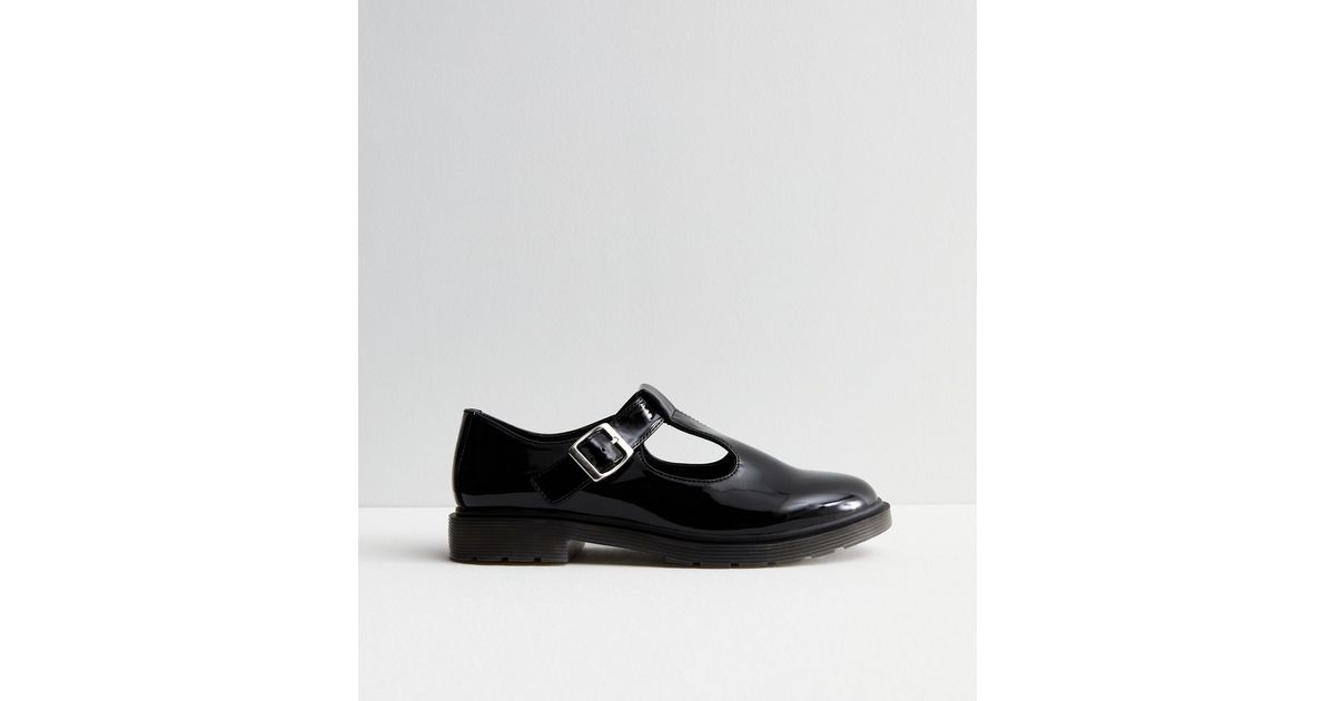 Black Patent Chunky T Bar Shoes | New Look