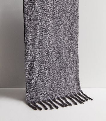 Light Grey Brushed Two Tone Tassel Scarf New Look