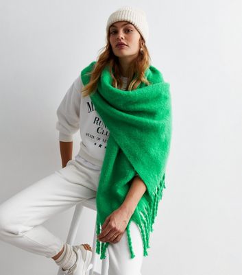 Green Brushed Tassel Scarf New Look