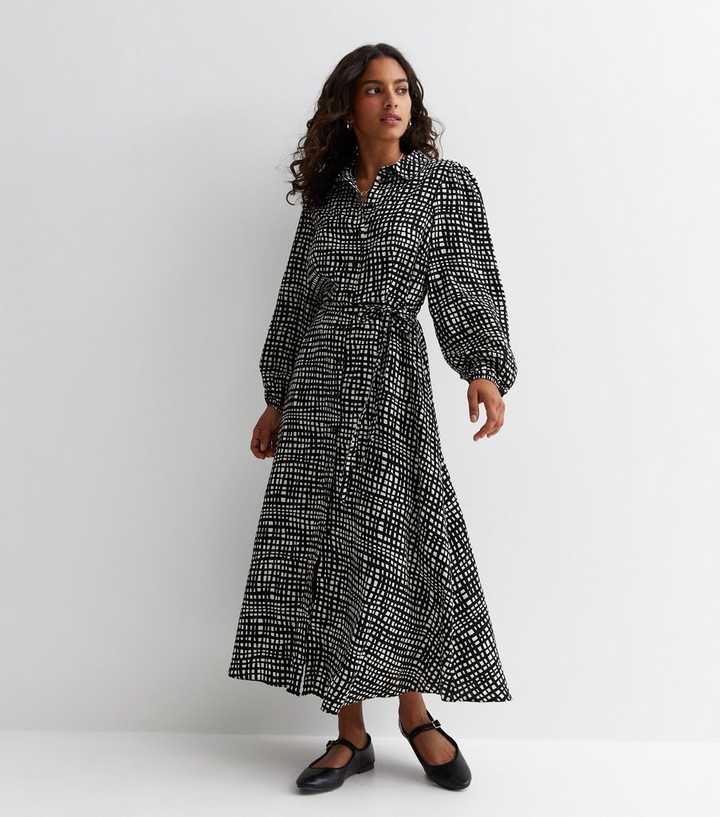 Polka Dot Black Shirt Dress New Look Petite Black Check Tie Waist