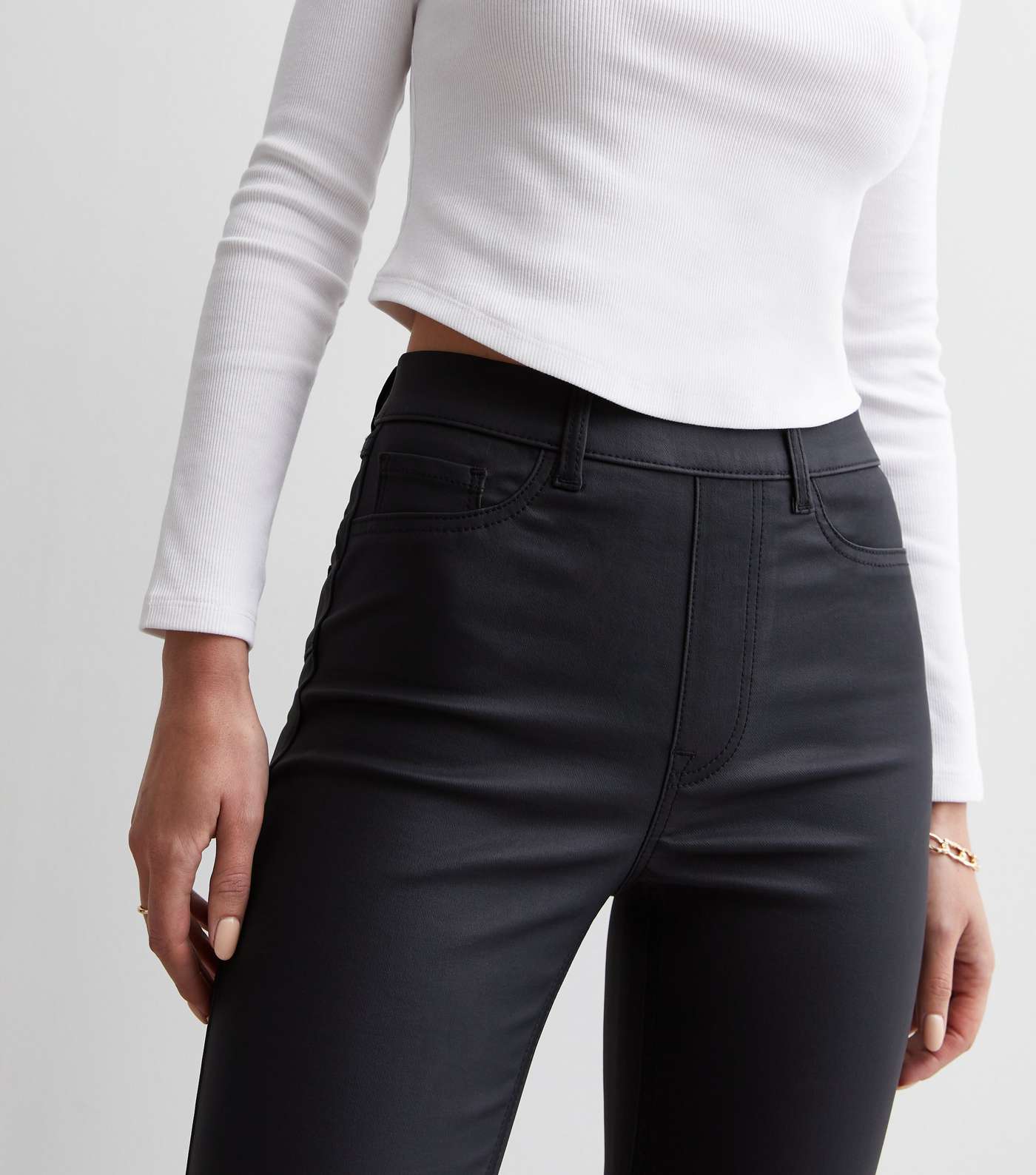 New Look Tall Black Coated Leather-Look Mid Rise Lift & Shape Emilee  Jeggings - ShopStyle Skinny Jeans