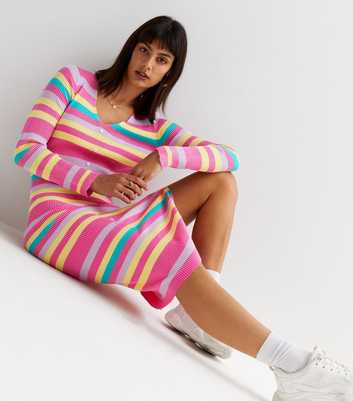 Sunshine Soul Pink Stripe Ribbed Knit Midi Dress