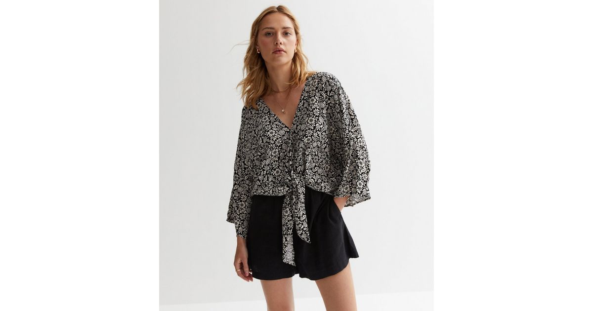 Brianna Open Tie Top - Dark Floral