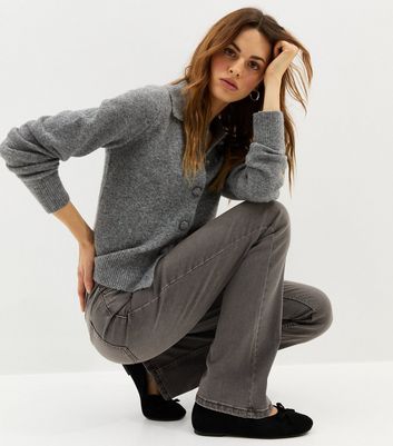 Dark Grey Enhance Quinn Bootcut Stretch Denim Jeans New Look