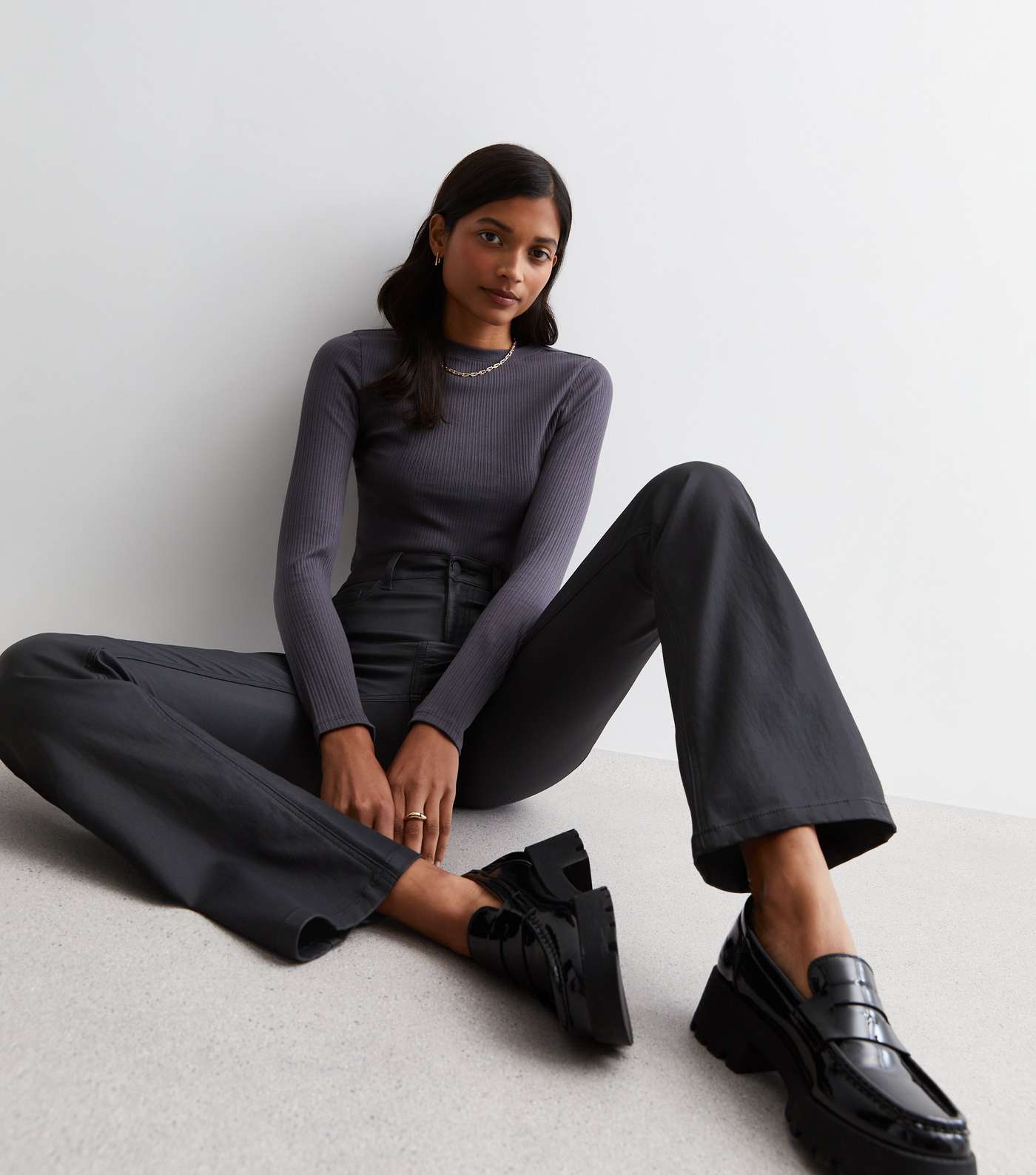 Black Coated Leather-Look High Waist Flared Brooke Jeans Image 2