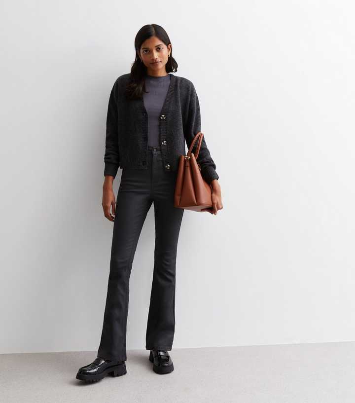 Black Coated Leather-Look High Waist Flared Brooke Jeans