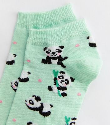 Mint Green Panda Trainer Socks New Look