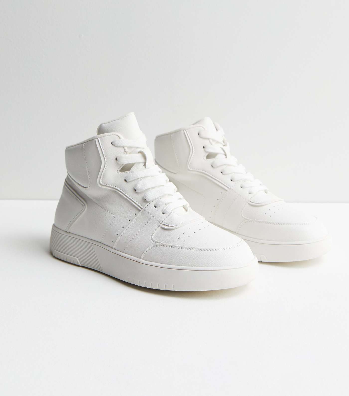 White Leather-Look Lace Up High Top Trainers Image 2