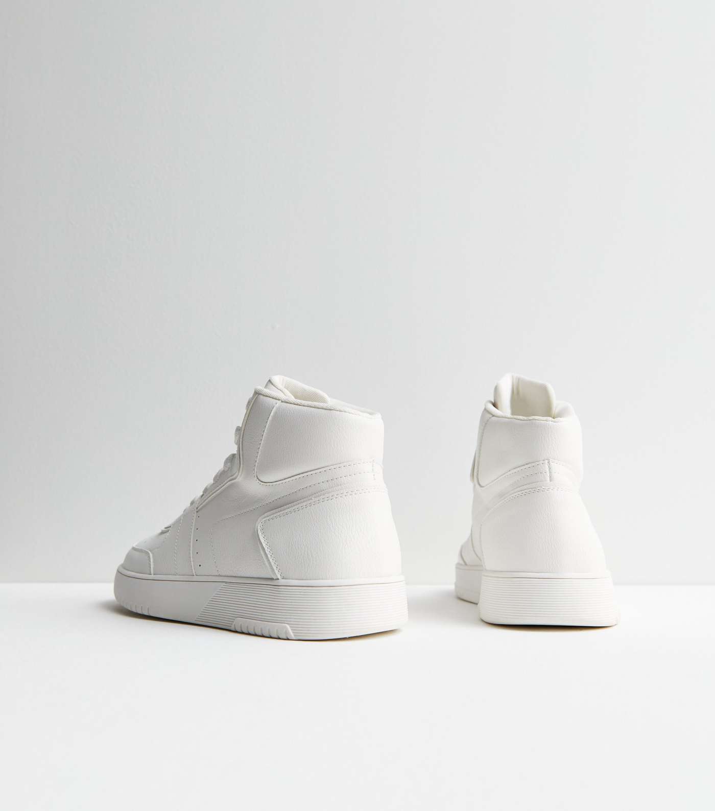 White Leather-Look Lace Up High Top Trainers Image 4
