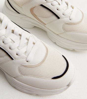 White Colour Block Mesh Chunky Trainers New Look