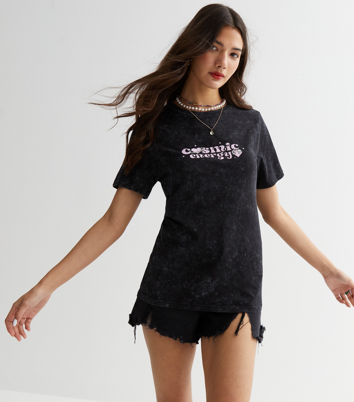 Women's Dark Grey Cosmic Energy Logo T-Shirt New Look