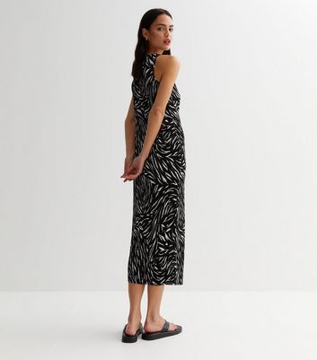 Black Zebra Print Plisse Sleeveless Midi Dress New Look