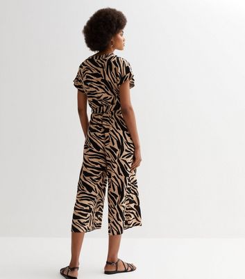 Black Zebra Print Short Sleeve Utility Jumpsuit New Look
