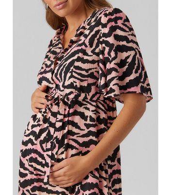 Mamalicious Emma Zebra Print Maternity Wrap Dress, Black/Pumice at