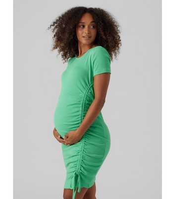 Mamalicious Maternity Green Ribbed Ruched Mini Dress