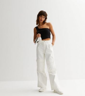 Selected Femme cotton tailored wide leg trousers with contrast stitch in  cream  CREAM  ASOS