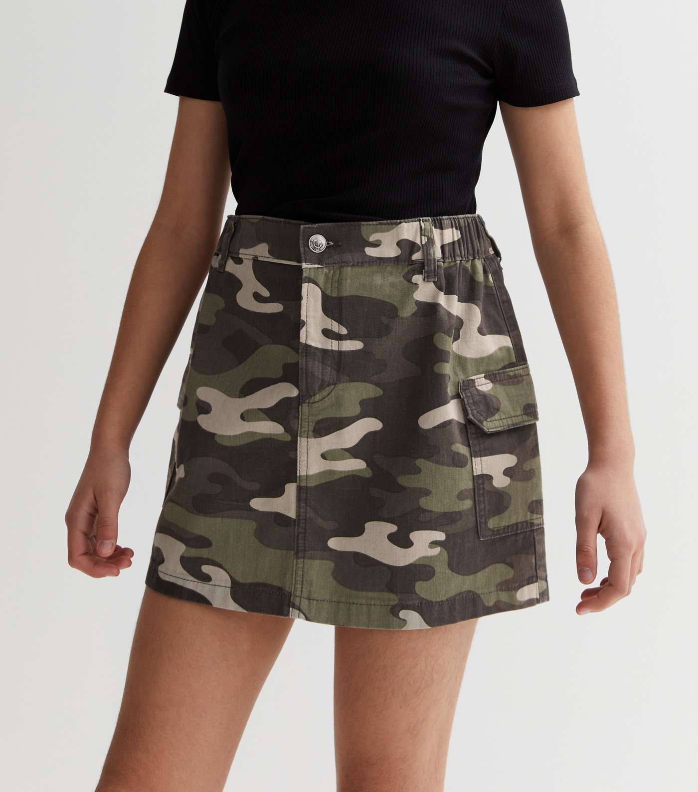 Girls Khaki Camo Mini Skirt Image 2